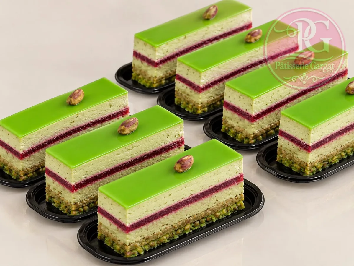 Tranche pistache framboise — Pâtisserie Gargat